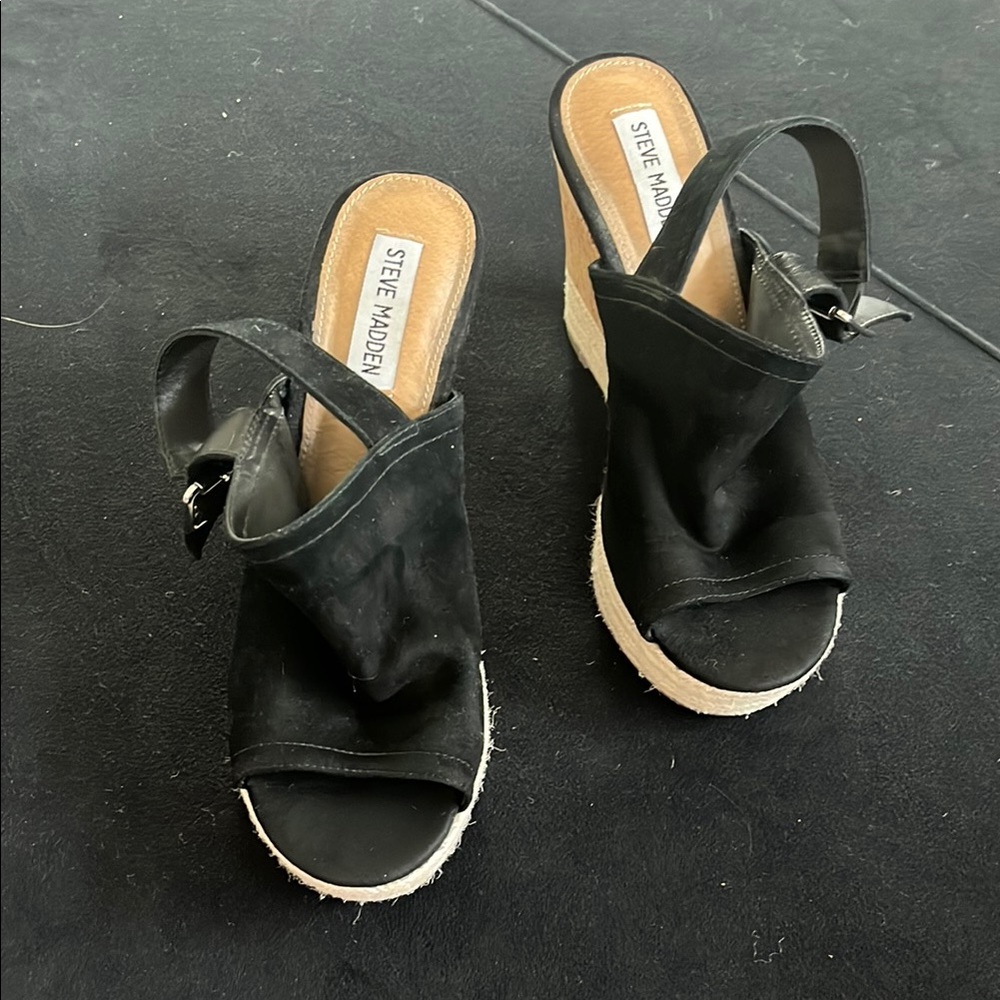 Steve Madden Black Wedge Sandals